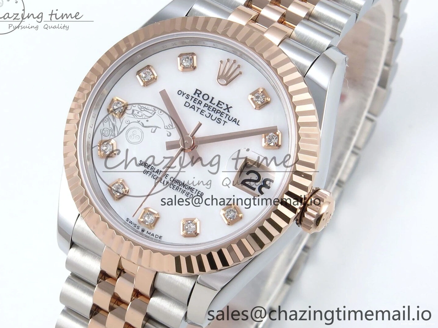 Good Copy Rolex Watches Diamonds QuickDry Best White on 1:1 SS 31 Bracelet MOP 904L Jubilee DateJust ETA Steel ARF 278271 Dial RG 517 Edition 0122